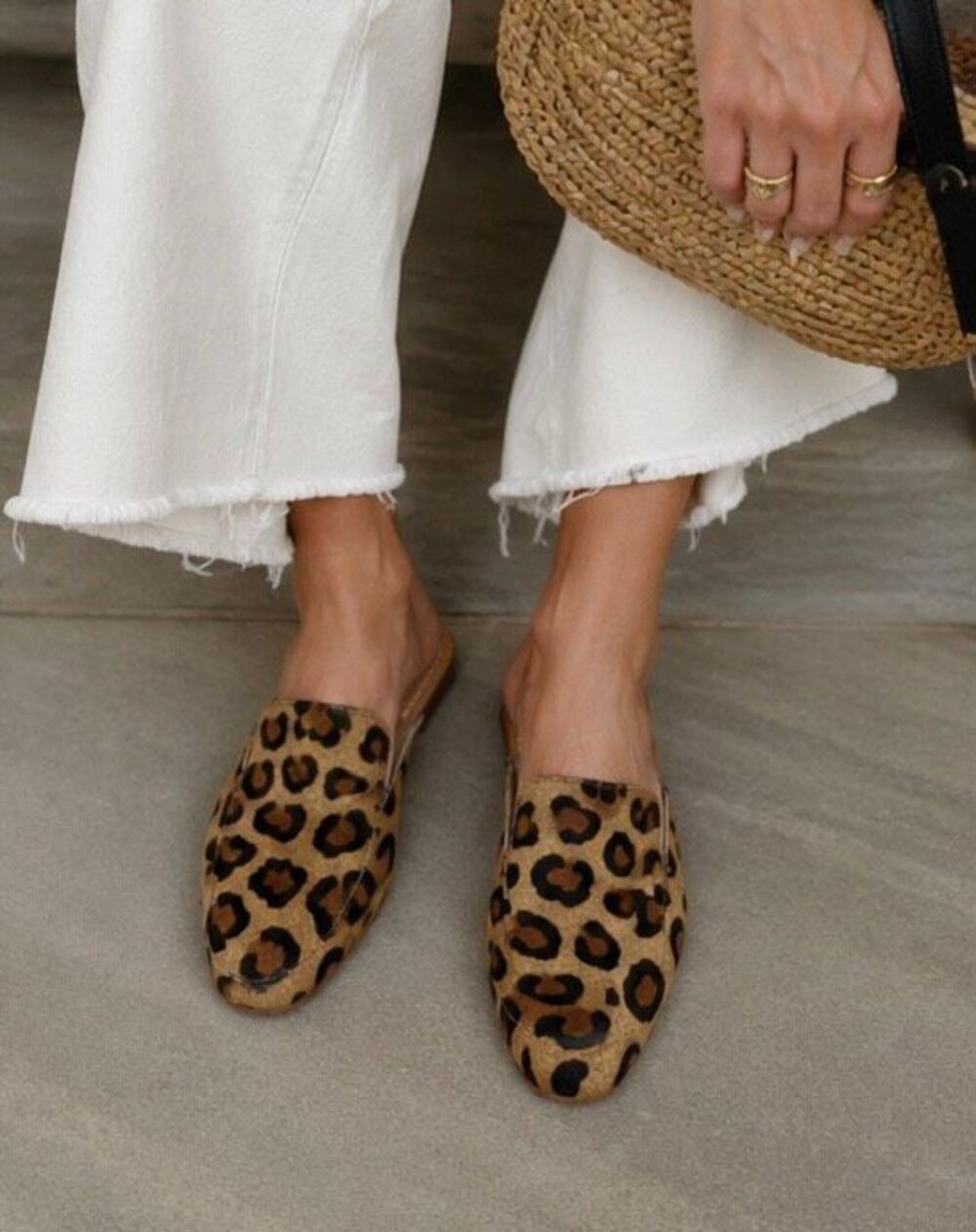 Mystique Leopard Calf Hair Leather Mule Flats Size 9 | Boutique Luxury Slip-On